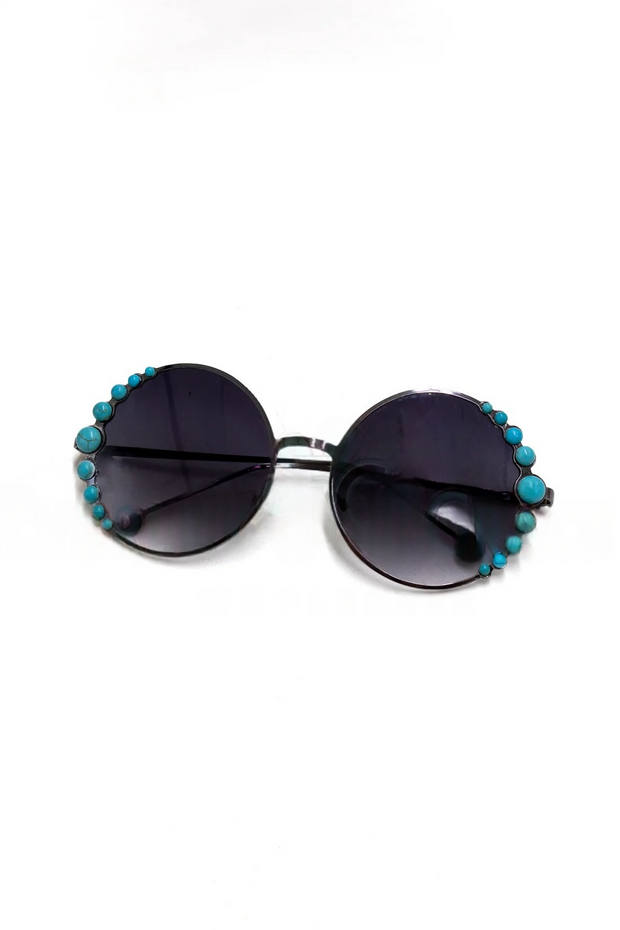 Chic Black Sunglasses with Hand-Applied Faux Turquoise Detailing