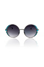 Chic Black Sunglasses with Hand-Applied Faux Turquoise Detailing