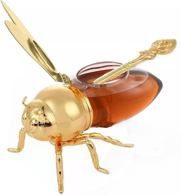 Elegant Honey Jar Set – Modern Glass & Metal Honey Pot with Dipper for Stylish Kitchens