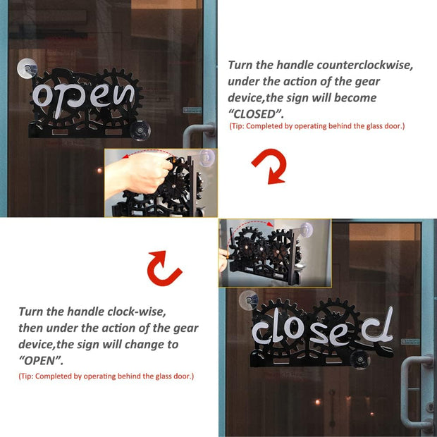Mechanical Gear Open/Close Sign – Twist to Flip | Buy One Get One Free!