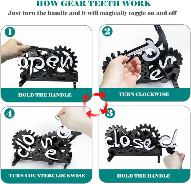 Mechanical Gear Open/Close Sign – Twist to Flip | Buy One Get One Free!