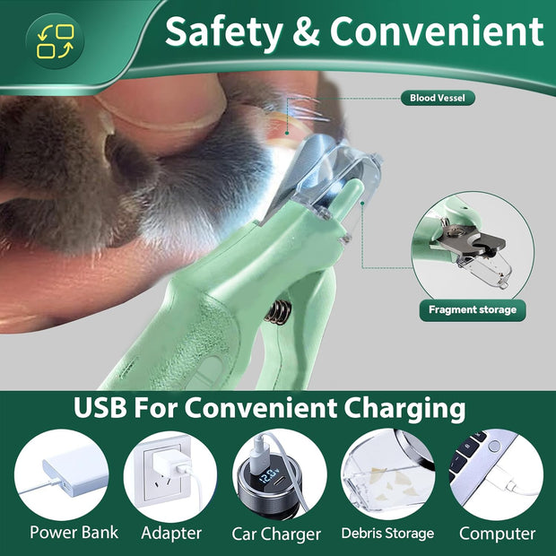 USB Rechargeable Nail Clippers with Quick Sensor – Safe Grooming for Dogs & Cats
