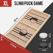 Extra Large Wooden Sling Puck Game – High-Speed Table Battle for Family Nights & Parties | Includes 20 Pucks & Storage Bag | Durable All-Wood Construction