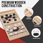 Extra Large Wooden Sling Puck Game – High-Speed Table Battle for Family Nights & Parties | Includes 20 Pucks & Storage Bag | Durable All-Wood Construction