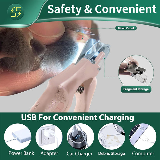 USB Rechargeable Nail Clippers with Quick Sensor – Safe Grooming for Dogs & Cats
