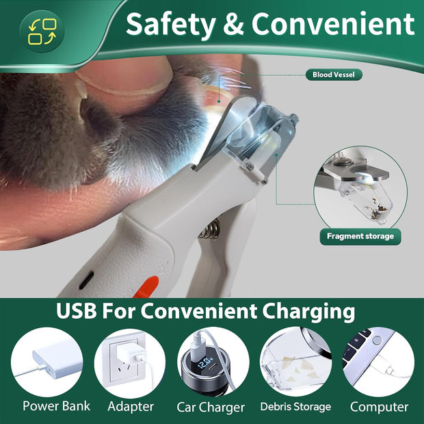 USB Rechargeable Nail Clippers with Quick Sensor – Safe Grooming for Dogs & Cats