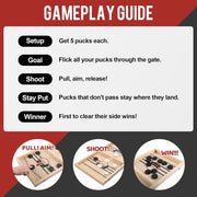 Extra Large Wooden Sling Puck Game – High-Speed Table Battle for Family Nights & Parties | Includes 20 Pucks & Storage Bag | Durable All-Wood Construction