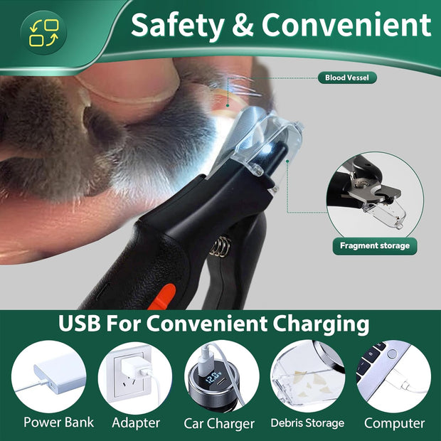 USB Rechargeable Nail Clippers with Quick Sensor – Safe Grooming for Dogs & Cats