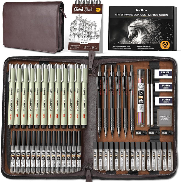 Complete 58PCS Drawing Set – Everything You Need to Sketch, Ink, and Create Like a Pro